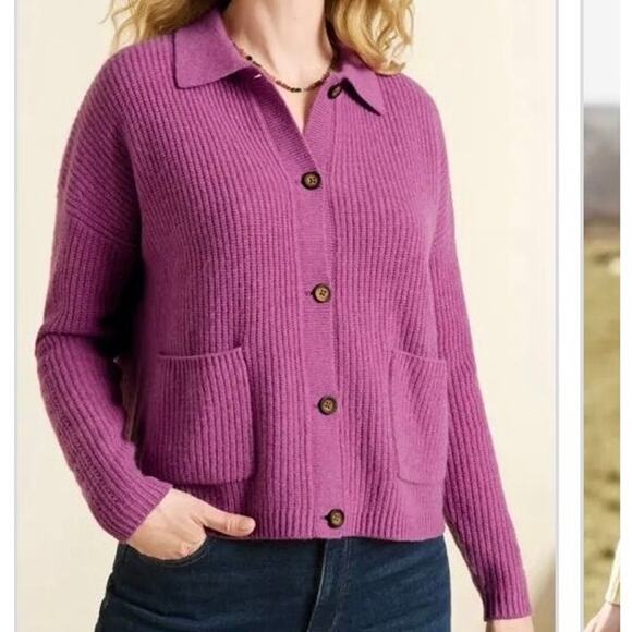 Garnet Hill 100% Cashmere Ida Cardigan Button Front Knit Sweater Medium - Picture 1 of 13